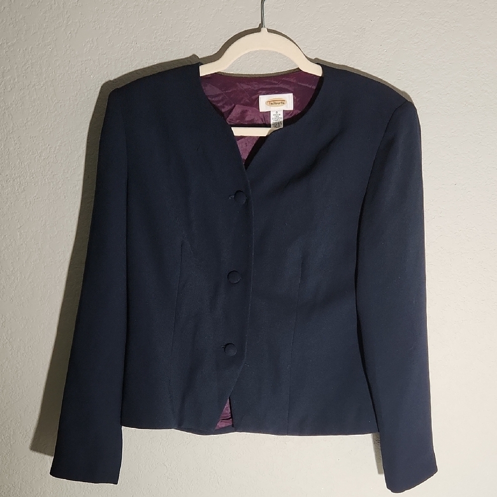 Talbots blazer Jacket Dark Navy Blazer with Notched Lapel Fitted Style size 8